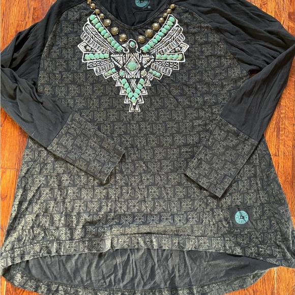Double D Ranch Tops - Double D Ranch Black and Green Long Sleeve Tee